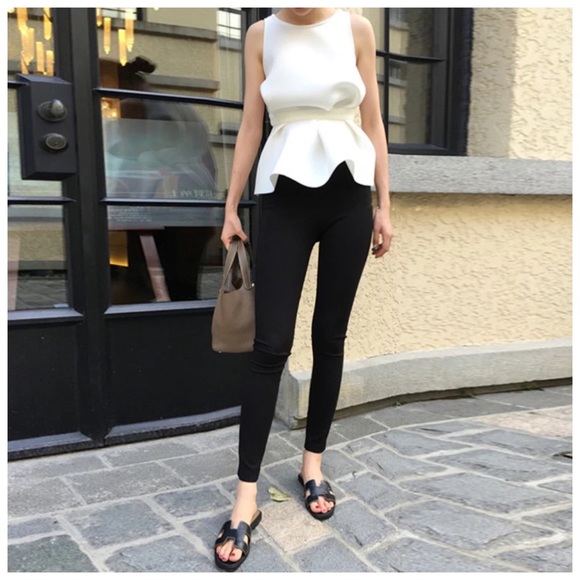 Eggshell White Gathered Scuba Fabric Peplum Top - Picture 3 of 8